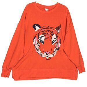 Crown & Ivy Womens Orange Tiger Sweatshirt XL Oversized Edgy Preppy Cozy  Casual